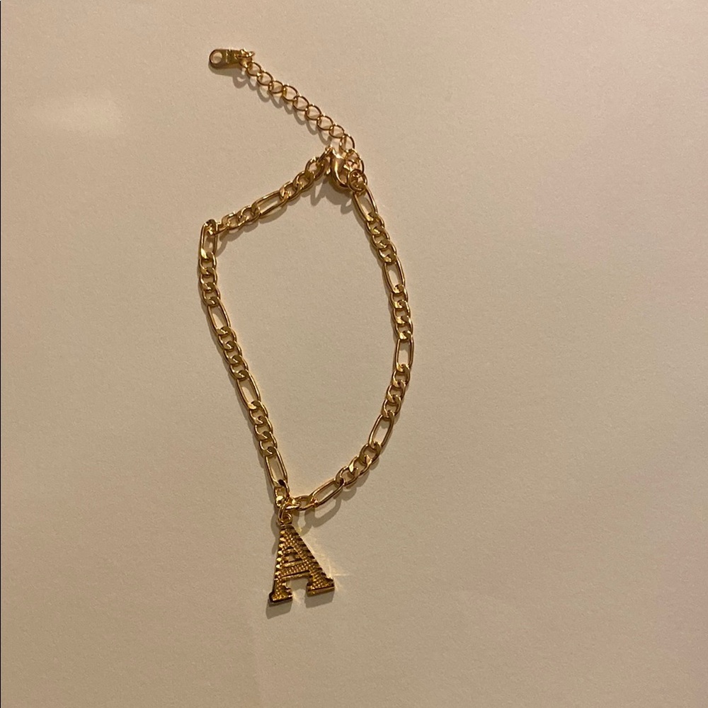 Gold Initial 'A' Chain Bracelet